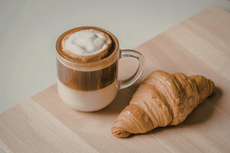 latte macchiato with distinct layered milk and espresso