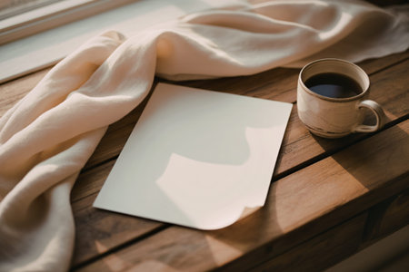 a crisp white sheet of paper resting on a rustic wooden table