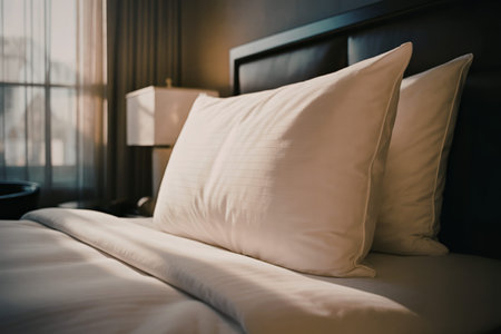 A cinematic photograph of a plush white bed pillow
