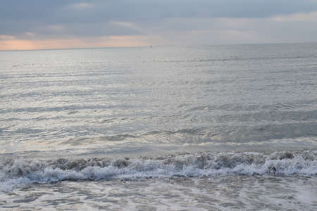 Sandy beach on the Black Sea. The photo was taken in the spring in the resort town of Anapa.の写真素材