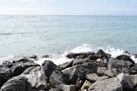 Stone beach on the Black Sea. The photo was taken in the spring in the resort town of Anapa.の写真素材