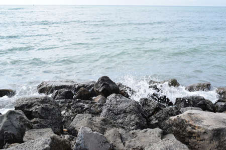 Stone beach on the Black Sea. The photo was taken in the spring in the resort town of Anapa.の写真素材