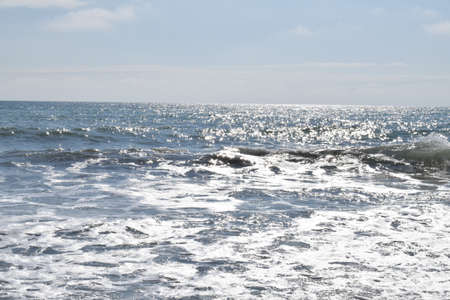 Wind on the Black Sea, high waves. The photo was taken in the spring in the resort town of Anapa.の写真素材