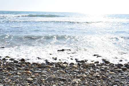 Black sea. Beautiful seascape. Pebble beach. The photo was taken in the spring in the resort town of Anapa.の写真素材