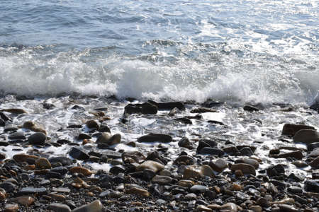 Black sea. Beautiful seascape. Pebble beach. The photo was taken in the spring in the resort town of Anapa.の写真素材