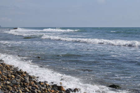 Black sea. Beautiful seascape. Pebble beach. The photo was taken in the spring in the resort town of Anapa.の写真素材