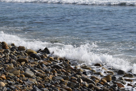 Black sea. Beautiful seascape. Pebble beach. The photo was taken in the spring in the resort town of Anapa.の写真素材