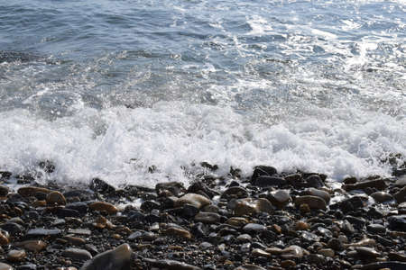 Black sea. Beautiful seascape. Pebble beach. The photo was taken in the spring in the resort town of Anapa.の写真素材