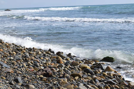 Black sea. Beautiful seascape. Pebble beach. The photo was taken in the spring in the resort town of Anapa.の写真素材