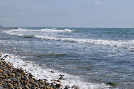Black sea. Beautiful seascape. Pebble beach. The photo was taken in the spring in the resort town of Anapa.の写真素材