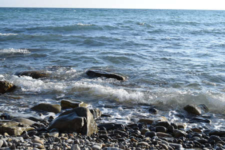 The ship is on the horizon. Black Sea. Beautiful seascape.の写真素材