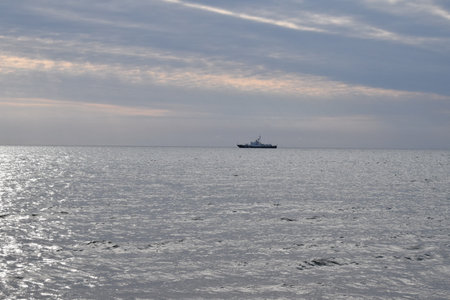 The ship is on the horizon. Black Sea. Beautiful seascape.の写真素材