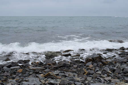 Stormy Black Sea. Pebble beach of Anapa.の写真素材