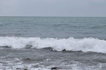 Stormy Black Sea. Pebble beach of Anapa.の写真素材
