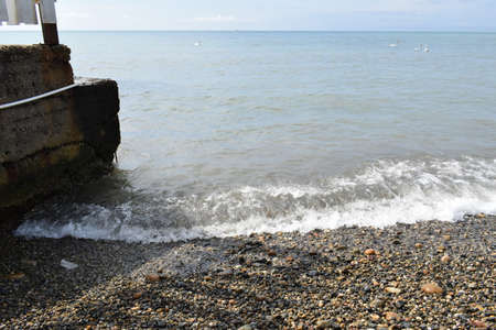 Black sea, pebble beach. Anapa resort town, summer.の写真素材
