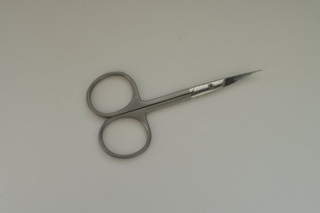 Metal scissors on a white background. View from above.の写真素材