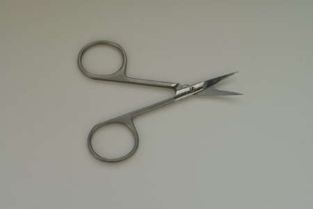 Metal scissors on a white background. View from above.の写真素材