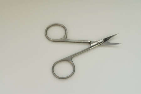 Metal scissors on a white background. View from above.の写真素材