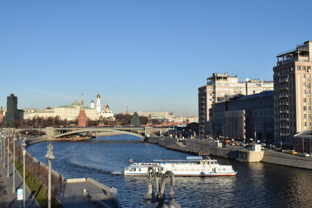 View of the Kremlin and the Moscow River. Moscow, Russia.の写真素材