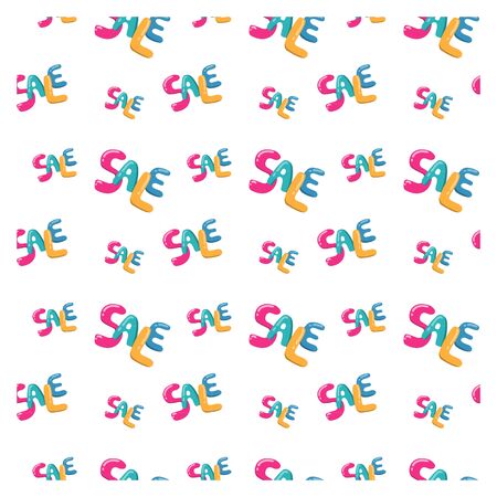 Seamless pattern lettering sale in the style of Doodle. Bright colors.のイラスト素材