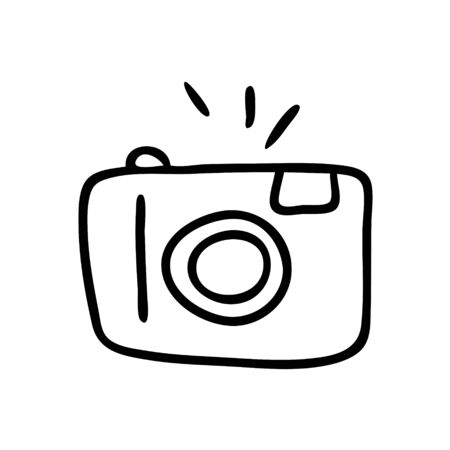 Doodle illustration of a camera isolated on a white background. Camera icon drawn by hand.のイラスト素材