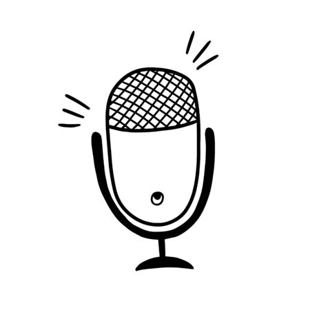Microphone icon vector Doodle illustration. Vector isolated on white background.のイラスト素材