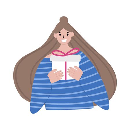 Character girl with a gift in a trendy flat style.のイラスト素材