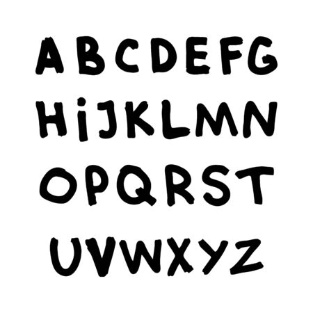 English alphabet with a wide ragged black brush isolated on a white background. The alphabet for your labels.のイラスト素材