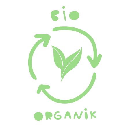Symbol of bio organic products. Recycling sign. Eco-friendly attitude to yourself and the world around the label.のイラスト素材