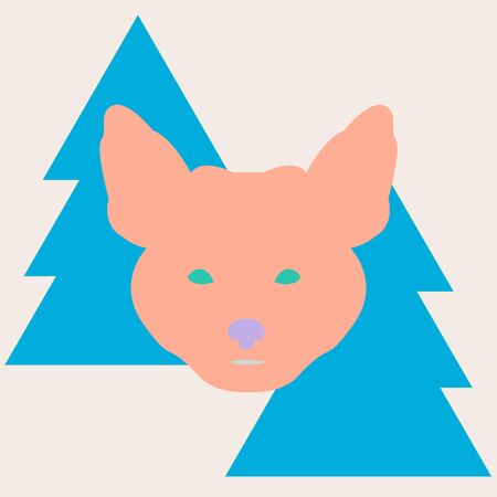 Graphic stylish fox head isolated on forest background. Cartoon portrait for your design - postcard, invitation, banner, book cover, t-shirt print, poster, sketchbook, album coverのイラスト素材