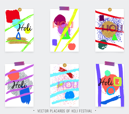 Set of placards for Holi Festival. Creative placards with bright paint.のイラスト素材