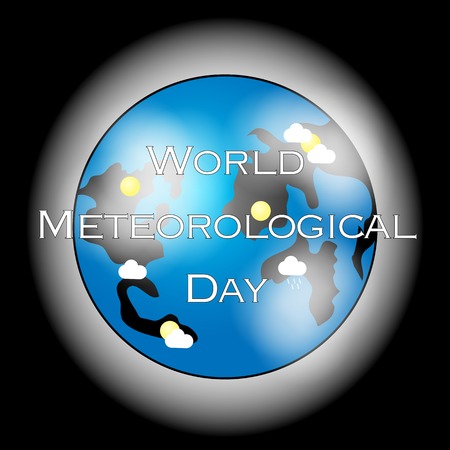 Vector Illustration of World Meteorological Day with suns and rainy clouds.のイラスト素材