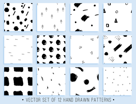Handdrawn seamless pattern collection for backround, fabric or other types of design. Vector wallpaper.のイラスト素材