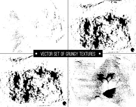 Urban vector set of 4 textures. Grunge Black And White. Distressed overlay textures. Easy To Create Abstract Dotted, Scratched, Vintage Effect With Noise And Grain. Abstract halftone illustration.のイラスト素材