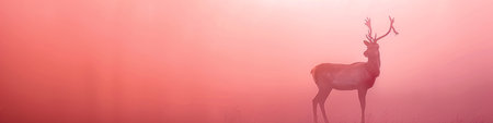 A silhouette of a deer on a pink background. The simple and elegant design emphasizes tranquility and minimalism, symbolizing natural beautyの素材