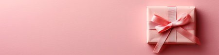 A pink gift with a bow on a pink background. The soft tones emphasize elegance and joy, creating a simple and celebratory atmosphereの素材