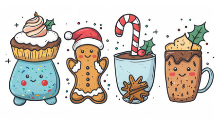 Decorative Christmas cookies and ornaments for a festive moodの素材