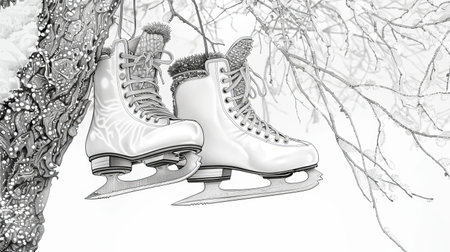 Winter coloring page for children, encouraging creativity and imagination, perfect for winter play and learning.の素材