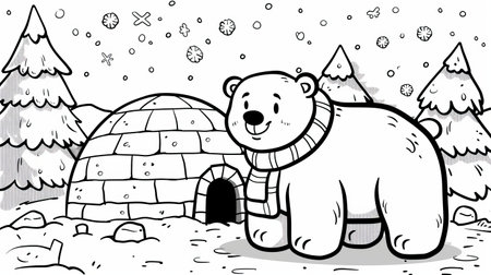 Winter coloring page for children, encouraging creativity and imagination, perfect for winter play and learning.の素材