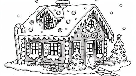 Winter coloring page for children, encouraging creativity and imagination, perfect for winter play and learning.の素材