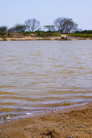 View of artificial lake with little wind in clear day, in Veracruz Mexico 2017の写真素材