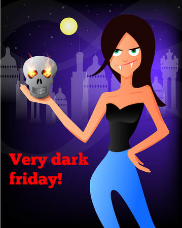 Vector illustration of a vampire girl with a skull.のイラスト素材