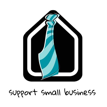 Stock vector illustration of a tie in the house as a concept for save small businesses during the money crisis caused by the Covid-19 pandemic. Financial crisis protection. White isolated background.のイラスト素材