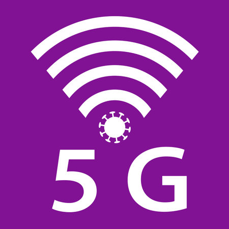 Vector Icon design of coronavirus 5g zone concept on violet background. Conspiracy theorists...