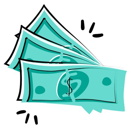 Stock vector illustration of green dollar bills. Planning budget concept. Money in cartoon style isolated on white background. Seo icon, digital marketing, management.のイラスト素材