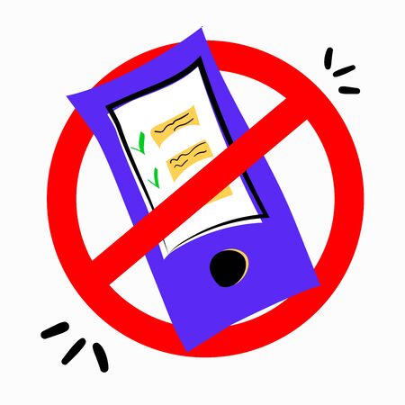 Stock vector illustration of digital detox concept. The smartphone is crossed out with a prohibition sign. Stop dependence on digital information channels. Emotional and psychological health.のイラスト素材