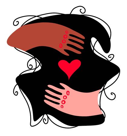 Stock vector illustration of concept for support black people during strikes in the US. Struggle for rights and freedoms. Black and white man's hand around heart. Protest. All lives are important.のイラスト素材