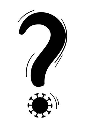 Concept of the end or continuation of the Covid-19 epidemic. Coronavirus with question mark. End of quarantine, lockdown and pandemic. Stock vector illustration on white background.のイラスト素材