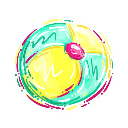 Stock vector illustration of beach children ball on white isolated background. Colorful summer day icon for playing volleyball, recreation, sports, entertainment. The symbol of leisure and fitness.のイラスト素材