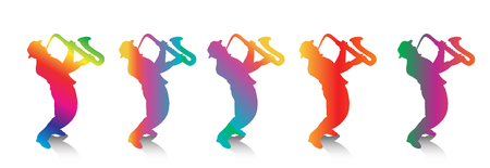 Jazz Musicians isolated on white background, colorful silhouettes illustration for Art, Print, Web graphic designの写真素材
